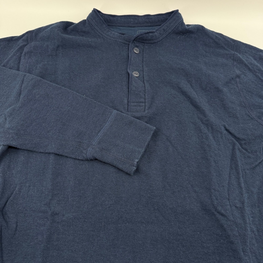 LL Bean Henley Shirt Men L Tall Navy Blue Wool Blend Dual Layer Traditional Fit